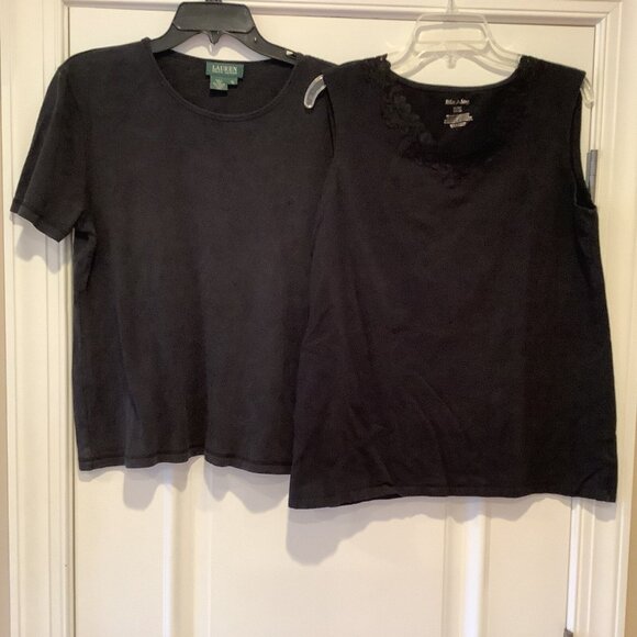 Set Of 2 Tops Size XL Womens Black 1 Ralph Lauren Short Sleeve and Camisole Tank - Picture 1 of 9